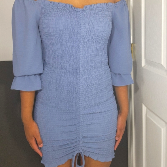 Off The Shoulder Tight Slimming Blue Dress - Picture 8 of 10